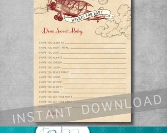 Vintage Airplane Well Wishes for Baby Card - Retro - Baby Shower Game - Red - Baby Boy - Airplane Shower - DIY Printable - INSTANT DOWNLOAD