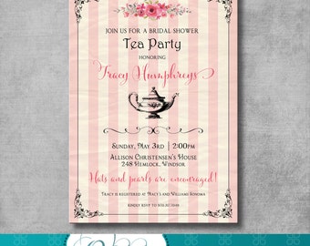 Printable Bridal Tea Party Invitation - Tea Party Invite - Bridal Shower - Vintage - Shabby Chic - Birthday Invite - Customizable - Digital