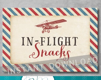 In Flight Snacks Sign - 4x6 inches - Vintage Airplane Baby Shower - Birthday - Food Sign - Baby Boy - Digital - Printable - INSTANT DOWNLOAD