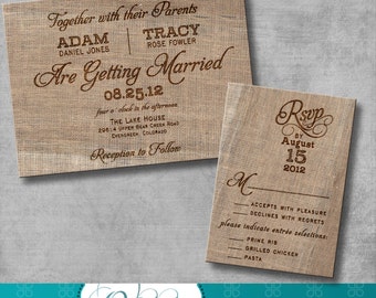 Rustic Burlap Wedding Invitation with matching Response Card  - DIY - Printable - CUSTOMIZABLE