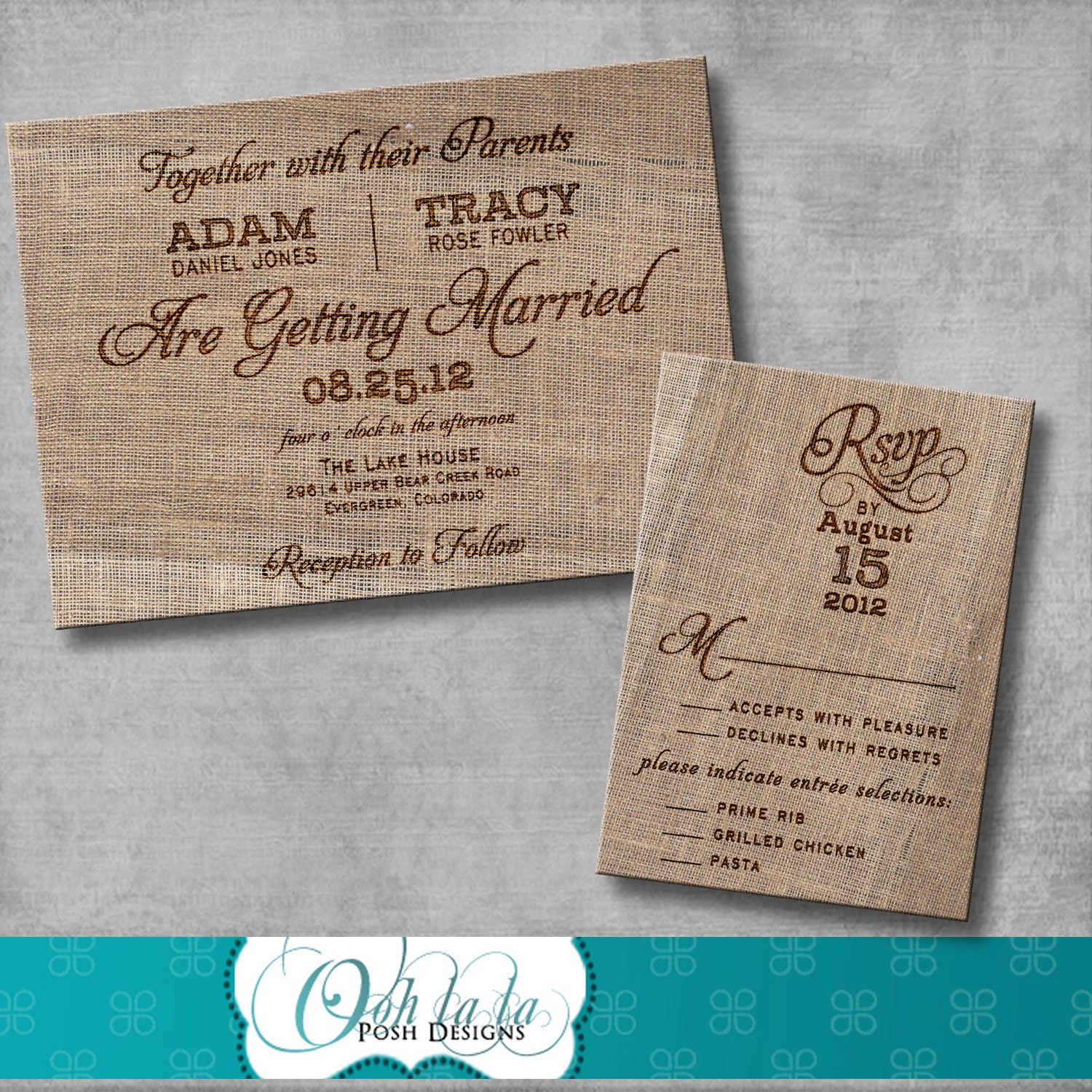 Rustic Burlap (Brown Bow) Wedding Stamps - Luxury Wedding Invites