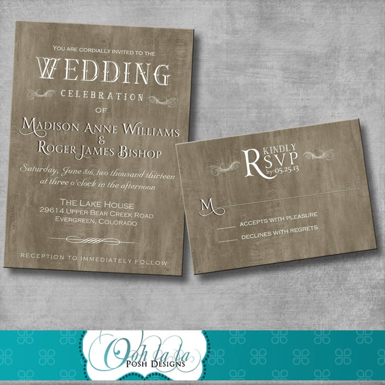 Rustic Elegant Wedding Invitation with matching Response Card - DIY - Printable - CUSTOMIZABLE 