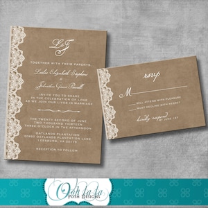 Hochzeitseinladung und Antwortkarte - rustikales viktorianisches Vintage - selbst gemacht