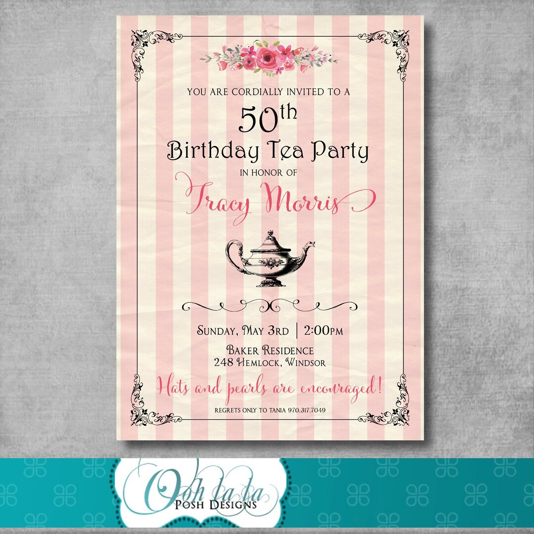 Adult Birthday Tea Party Invitation - Vintage - Shabby Chic - 30th
