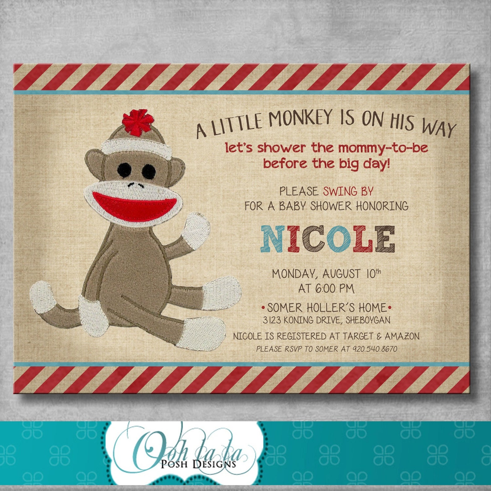 Vintage Sock Monkey Invitation Sock Monkey Baby Shower Etsy