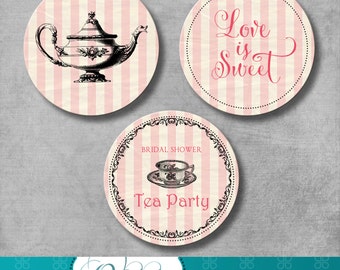 Vintage Bridal Tea Party Cupcake Toppers - Bridal Shower - Baby Shower - Shabby Chic Topper Tag - Printable - DIY -  INSTANT DOWNLOAD