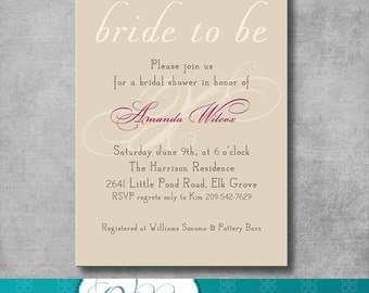 Printable Bridal Shower Invitation - Customized - DIY - Printable