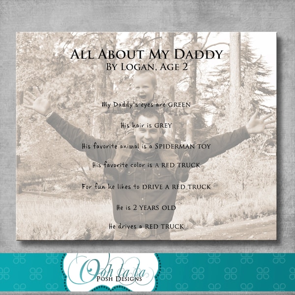 All About My Daddy - Personalized 8x10" Custom Photo Design Gift - Kids Photo Art - Photo with Words