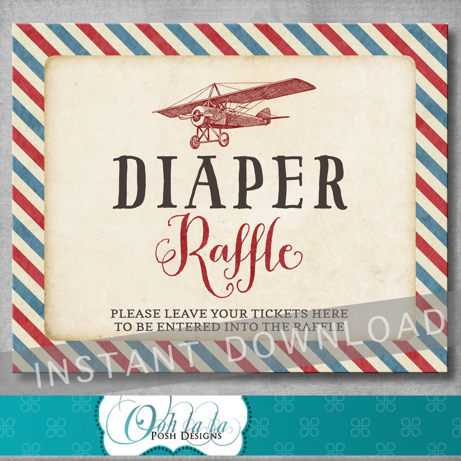 Vintage Airplane Baby Shower - Diaper Raffle Sign - DIY Printable ...