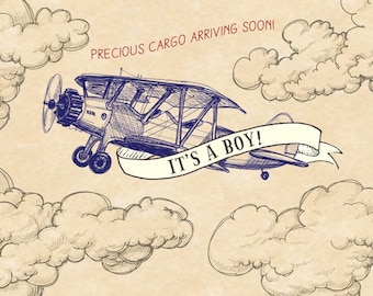 Digital File of Vintage Airplane Baby Shower Backdrop - Dessert Table Banner - Airplane Background - Airplane Party Decor - DIY - Printable