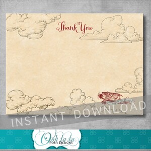 Vintage Airplane Thank You Card - Baby Shower - Birthday - 4 x 5.5 - Retro - Baby Boy - Printable - DIY - Digital - INSTANT DOWNLOAD