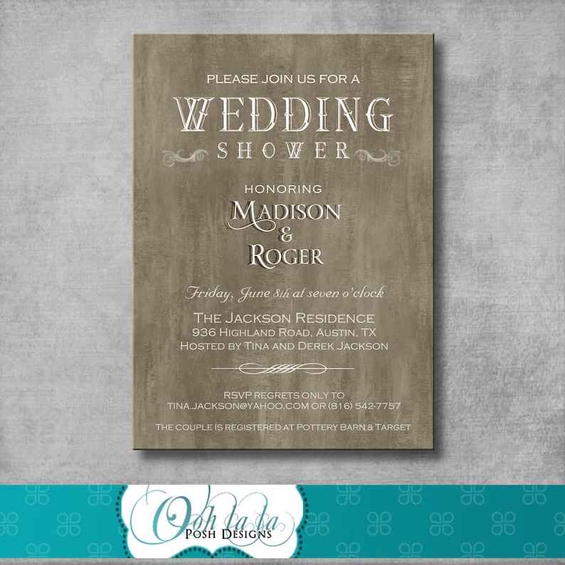 Rustic Elegant Wedding Shower Invitation - DIY - Printable - Customizable - Country - Digital - Bridal Shower Invite - Engagement Party 