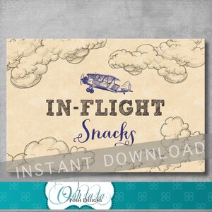 In Flight Snacks Sign - 4x6 inches - Vintage Airplane Baby Shower - Birthday - Food Sign - Baby Boy - Digital - Printable - INSTANT DOWNLOAD
