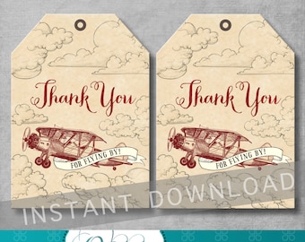 Vintage Airplane Favor Tags - Airplane Baby Shower - Vintage Baby Shower - Thank You Tags - Gift Tag - Digital Printable - INSTANT DOWNOAD