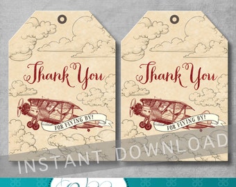 Vintage Airplane Favor Tags - Airplane Baby Shower - Vintage Baby Shower - Thank You Tags - Gift Tag - Digital Printable - INSTANT DOWNOAD