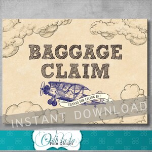Baggage Claim Sign - 5x7 inches - Vintage Airplane Baby Shower - Birthday - Baby Boy - Favor Sign - Digital - Printable - INSTANT DOWNLOAD