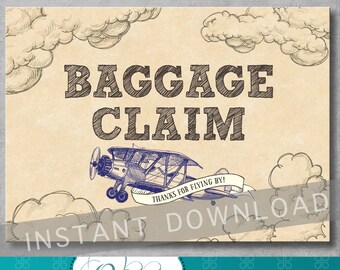 Baggage Claim Sign - 5x7 inches - Vintage Airplane Baby Shower - Birthday - Baby Boy - Favor Sign - Digital - Printable - INSTANT DOWNLOAD