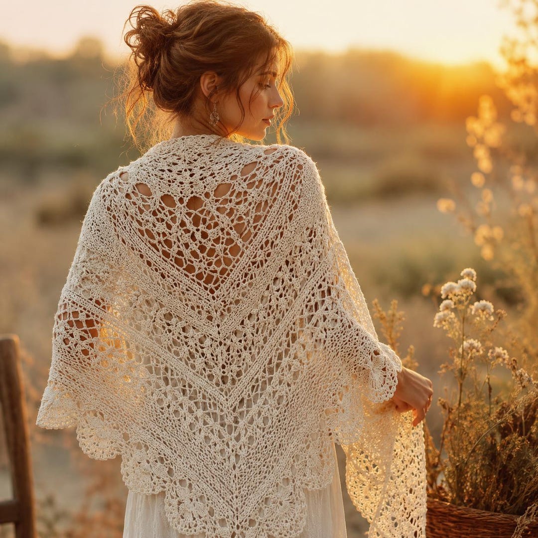 Crochet Lace Shawl Pattern PDF | Boho Triangle Wrap | Elegant Bridal ...