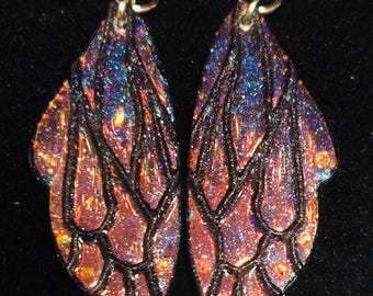 Ash & Aurora Resin Wing Earrings | Holographic Fairy Jewelry | Sterling Silver Hooks