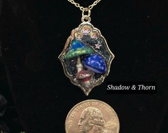 Glowcap Hollow Mushroom Resin Necklace, Glow in Dark Celestial Fantasy Jewelry