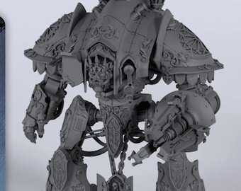 Sovereign Gothic Mech & Pilot | Titan Schmiedekunst Resin Miniatur | Grimdark Sci-Fi Walker | 38 mm Pilot enthalten | Unbemaltes Vitrinenmodell