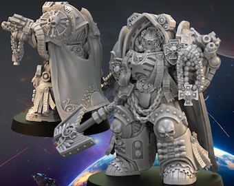 Grimdark Heavy Preacher Mini | Unpainted Premium Sci-Fi Armor Character Kit | 28mm 32mm Scale Elite Tabletop Wargaming Figure