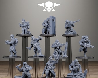 Grimdark Trench Raiders Squad | 10-Man Unpainted Premium Sci-Fi Gasmask Infantry | 28mm 32mm Scale Tabletop Wargaming Figure Kit