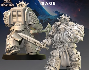 Comandante Aegis Pesado Grimdark | Miniatura Premium de Cavaleiro Escudo de Ficção Científica (sem pintura) | Figura de Elite para Jogos de Mesa em Escala 28 mm ou 32 mm
