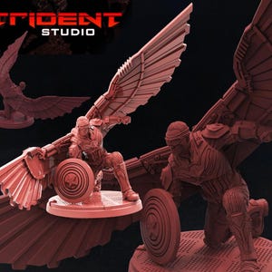 Miniatura ispirata al Guardiano dello Scudo Alato – Figura da tavolo in resina non dipinta / Scala 28 mm, 32 mm / Modalità di esposizione Eroe in Armatura Volante