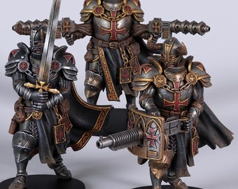Zware Templar-infanterie | 5-delige ongeverfde Sci-Fi Space Knight-miniaturen | Wargaming-figuren op tafel op schaal van 28 mm en 32 mm