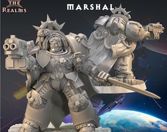 Comandante de Assalto Pesado Grimdark | Miniatura Premium de Ficção Científica com Garra Relâmpago (sem pintura) | Figura de Elite para Jogos de Mesa em Escala 28 mm ou 32 mm