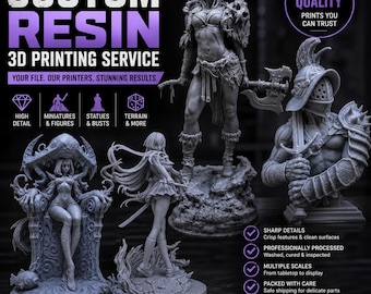 Custom Resin 3D Printing Service | Miniatures, Statues, Busts & Display Models | High Detail UV Resin Prints | Read Description