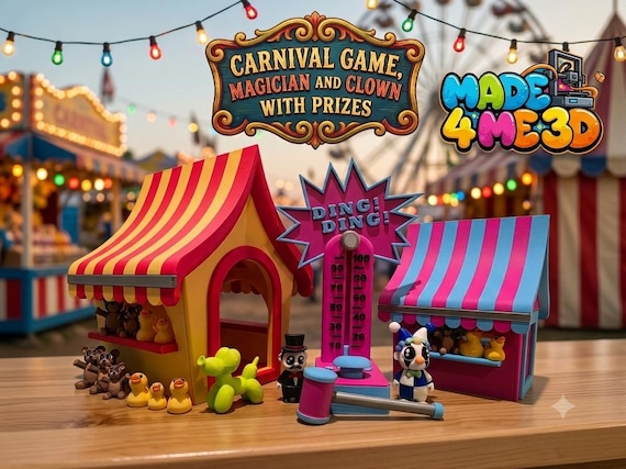 Carnival Playset with Working Hammer Game, Tent, Magician, Clown, and Prizes