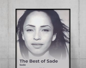 Plakat z albumu „Best Of” Sade | Wydruk z listą utworów | Czarno-biała grafika ścienna z duszą | Dekoracje muzyczne | Prezent dla fana Sade | Smooth Operator No Ordinary Love