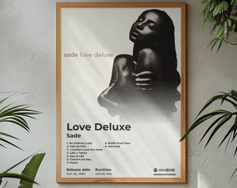 Plakat albumu Sade Love Deluxe | Wydruk listy utworów | Grafika ścienna Cream Soul | Dekoracje muzyczne | Prezent dla fana Sade | Niezwykła miłość Ciesz się dniem