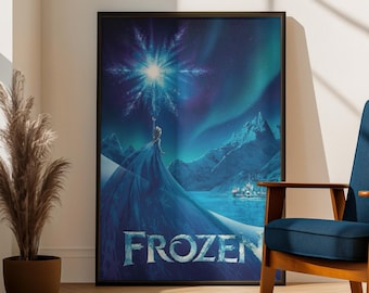 Frozen Poster Disney Wall Art Print | Elsa Movie Poster | Princess Bedroom Decor | Magical Ice Castle Wall Art | Disney Gift Print