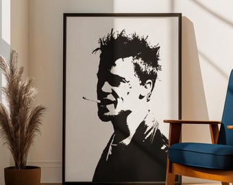Brad Pitt Fight Club Poster | Tyler Durden Wall Art Print | Black and White Movie Decor | Minimalist Cinema Poster | Film Fan Gift