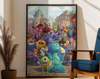 Plakat grupowy „Uniwersytet Potworny” | Grafika ścienna z kreskówki Pixara | Dekoracje ścienne Mike'a Wazowskiego Sulleya Disneya | Plakat do pokoju dziecięcego | Prezent dla fana Pixara