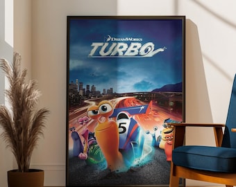 Turbo Poster DreamWorks Wall Art Print | Animated Movie Room Decor | Racing Snail Poster | Kids Bedroom Decor | Family Movie Gift