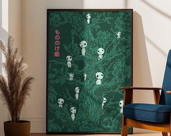 Princess Mononoke Kodama Poster | Studio Ghibli Wall Art Print | Anime Room Decor | Forest Spirit Poster | Miyazaki Gift Decor