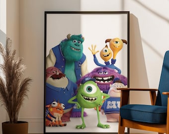Monsters University Poster Disney Pixar Wall Art Print | Monster Inc Room Decor | Mike Wazowski Sulley Poster | Kids Movie Gift