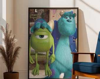 Mike Wazowski Sulley Monsters University Poster | Pixar Cartoon Wall Art Print | Disney Best Friends Decor | Kids Bedroom Fan Gift