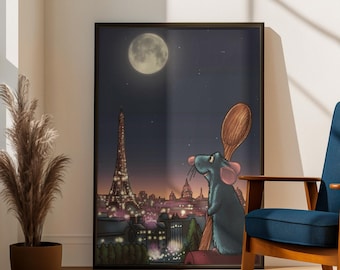Ratatouille Poster Disney Pixar Wall Art Print | Remy Paris Movie Poster | Cute Kitchen Decor | French Cartoon Wall Art Gift