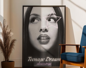 Plakat „Młoda Olivia Rodrigo” | Sztuka ścienna inspirowana gwiazdą popu GUTS | Fioletowy, estetyczny nadruk muzyczny | Dekoracja sypialni | Prezent dla fana Olivii