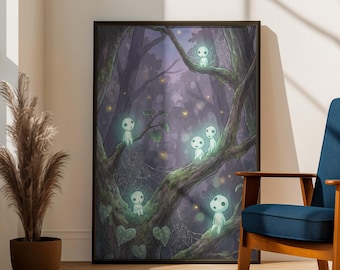 Princess Mononoke Kodama Forest Poster | Studio Ghibli Wall Art Print | Anime Room Decor | Glowing Forest Spirits Art | Miyazaki Gift