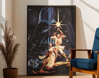 Vintage Star Wars Poster Wall Art Print | Luke Skywalker Darth Vader Retro Movie Poster | Classic Sci-Fi Decor Gift