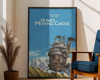 Howls Moving Castle Poster | Studio Ghibli Wall Art Print | Anime Room Decor | Howl Castle Movie Poster | Miyazaki Gift Decor