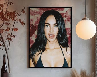 Plakat z Megan Fox, Sztuka ścienna z ustami gwiazd, Dekoracja pokoju z kultową aktorką, Druk w stylu hollywoodzkiego glamouru, Odważna sztuka pop-artu, Prezent dla fana gwiazdy w sypialni