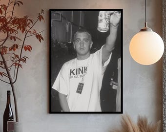 Plakat z Eminema, Czarno-biała grafika ścienna Slim Shady, Dekoracja pokoju legendy rapu, Wydruk vintage dla fanów Eminema, Muzyka hip-hopowa, Sztuka rapowa do pokoju chłopca