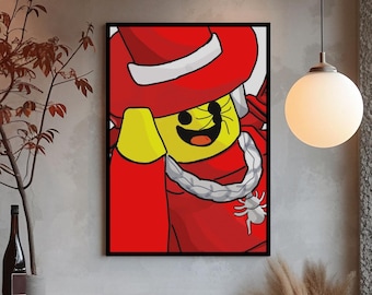 Plakat Roblox Brainrot, grafika ścienna Sammy Red Hat, dekoracja pokoju gier dla dzieci, zabawny nadruk z postacią z Roblox, prezent dla fanów Brainrot, sztuka do pokoju dziecięcego